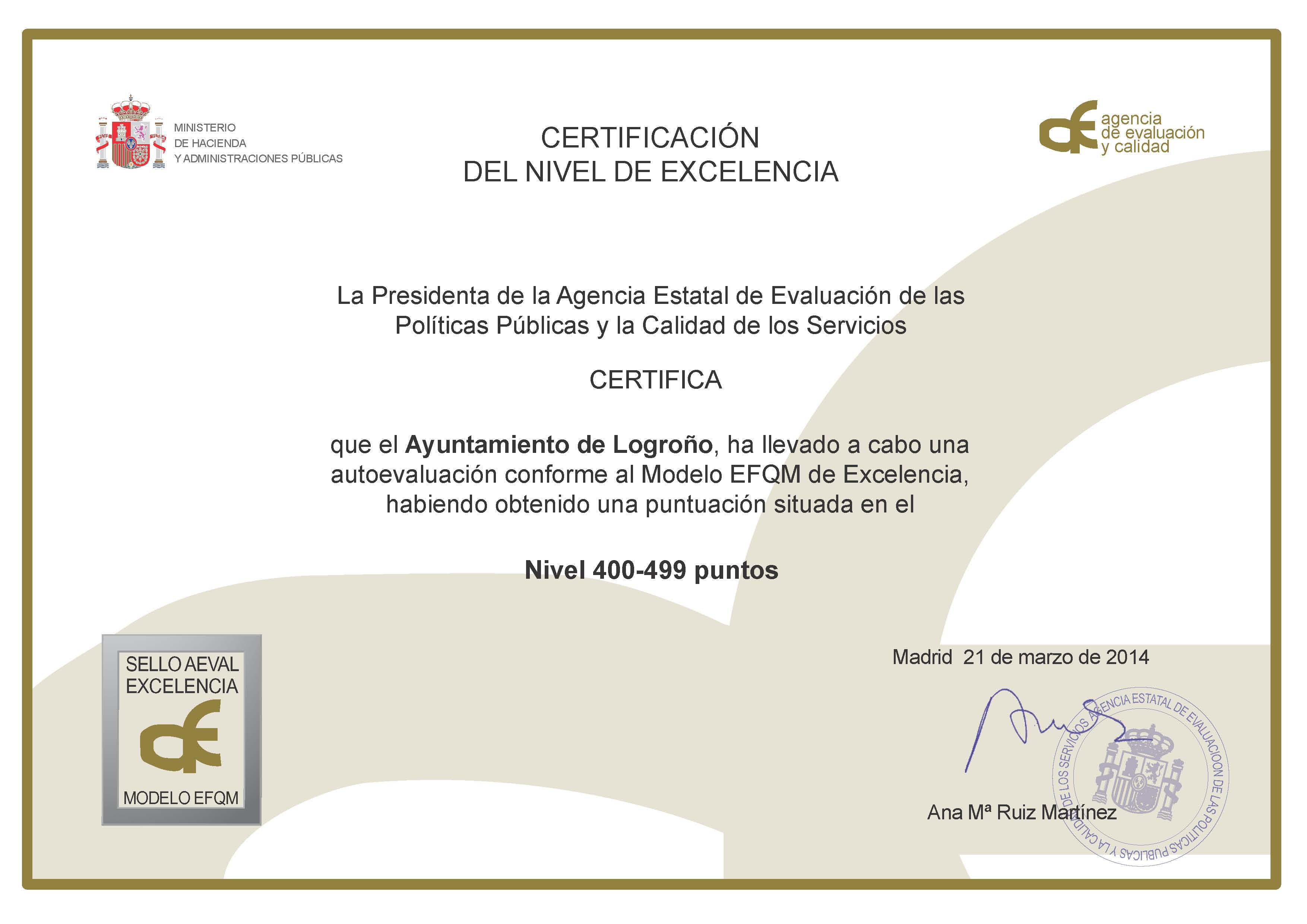 Diploma AEVAL +400 Q de plata Excelencia