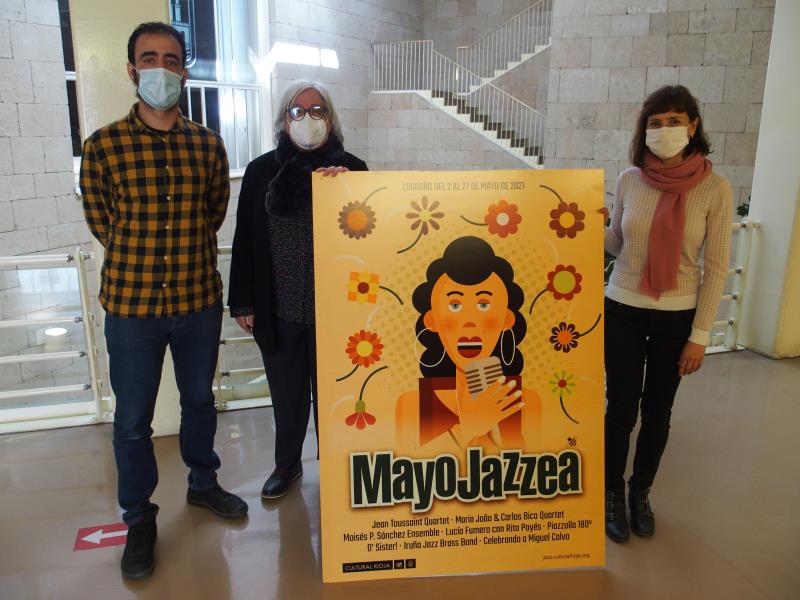Presentación programación Mayo Jazzea (La concejala de Cultura, Carmen Urquía, la directora general de Cultura, Ana Zabalegui, y el programador de Cultural Rioja, Juan García Calvo)