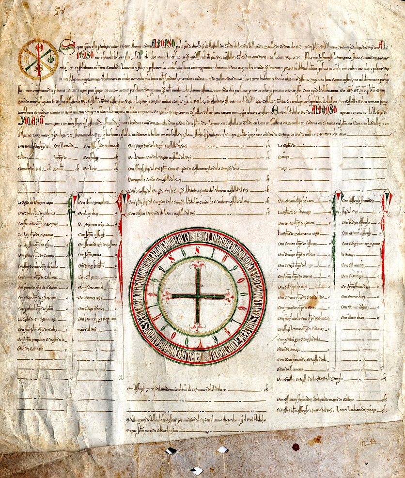 Confirmación en 15 de mayo de 1270 por Alfonso X del Privilegio del rey Alfonso VIII, de 1 de mayo de 1189; por el que permite a los ganados del concejo de Logroño pastar en todos sus reinos y a sus vecinos cortar leña para construir sus casas