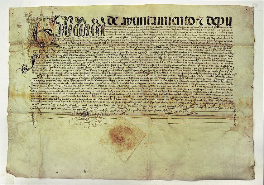 Escritura de edificación de la ermita de San Sebastián, 5 de marzo de 1507, con sello de placa del concejo de  Logroño