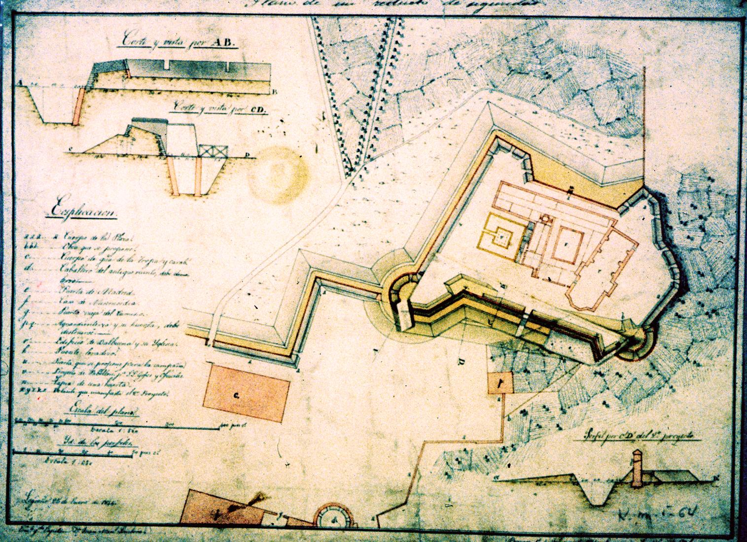 Plano Proyecto de reducto de seguridad en el cuartel de Valbuena. 1874