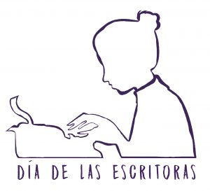 Dibujo silueta mujer escribiendo en máquina de escribir