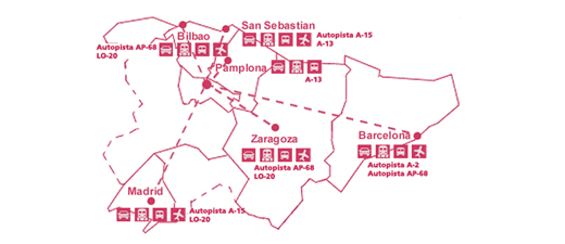 Mapa con las distancias entre Logroño y las capitales de provincia