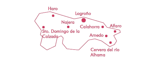 Mapa con las distancias entre Logroño y localidades principales de La Rioja
